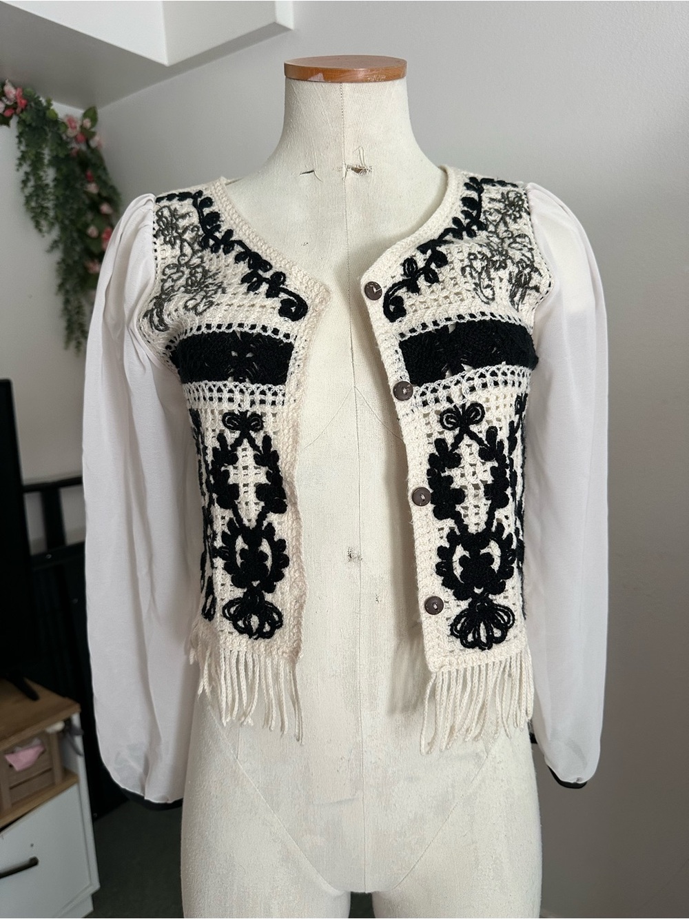 SASA Cream Crochet Vest with Open Knit
